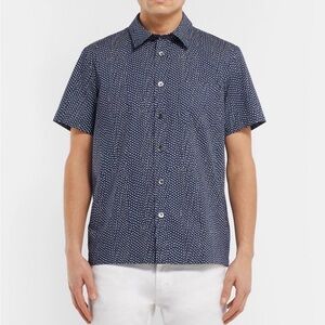 A.P.C. Rue Madame Paris Blue Polka Dot Geometric Short Sleeve Button Up Shirt L